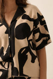 Abstract Floral Knit Button-Front Sweater Shirt