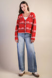 12W3524N-Floral Graphic Detail Knit Sweater Cardigan