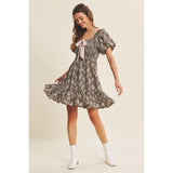 Floral Smocked Mini Dress with Contrast Bow