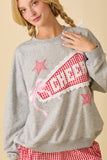 Game Day Cheer Patchwork Long Sleeve Crewneck Top