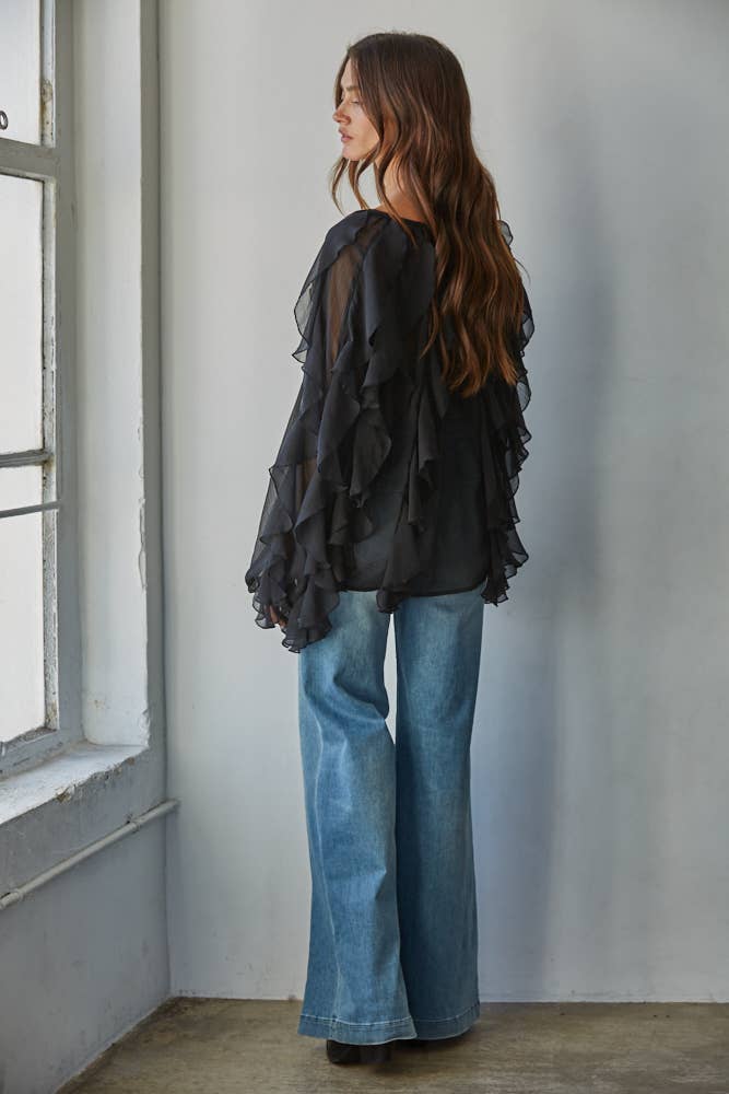 Nora Ruffled V-Neck Button Down Top