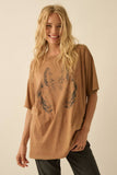 Horses and Flowers Distressed Oversize Graphic Tee