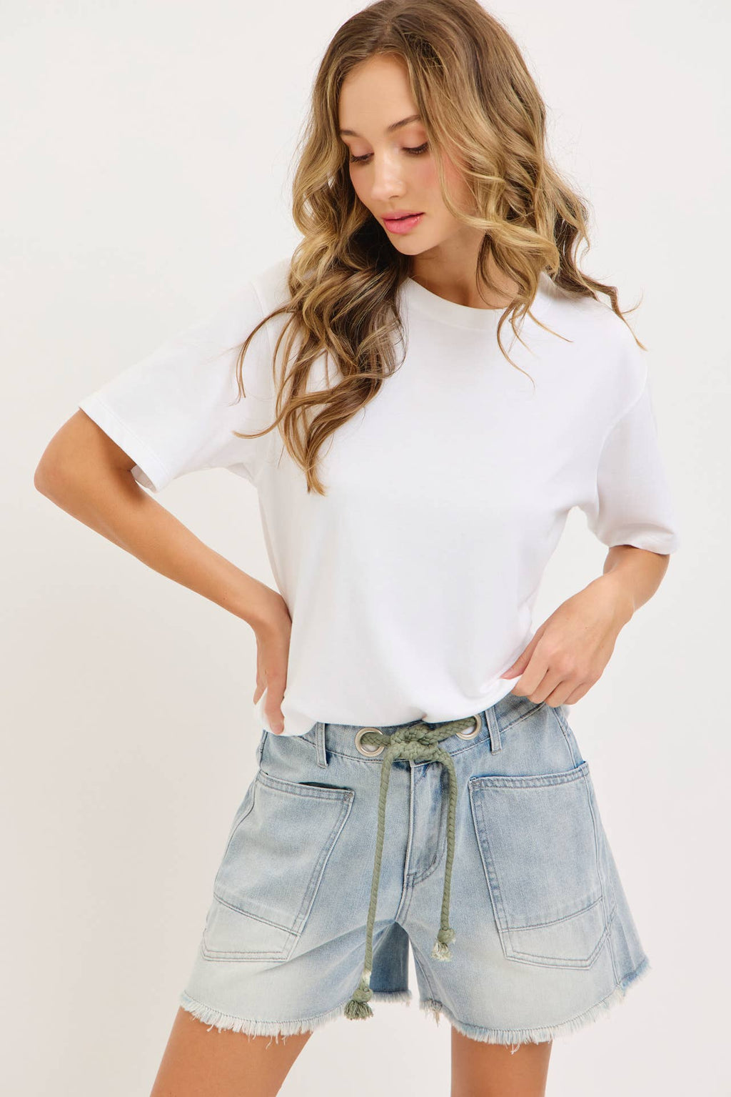 Barrel Jean Shorts with Rope Belt