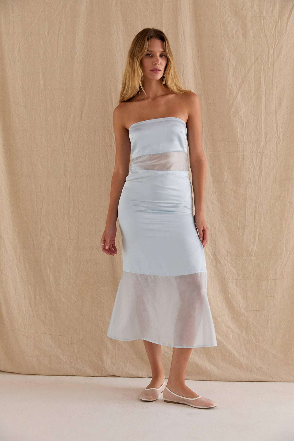 Corrine Satin Mixed Media Tube Dress