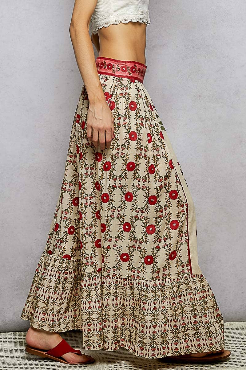 Floral Pattern Printed Woven Maxi Skirt