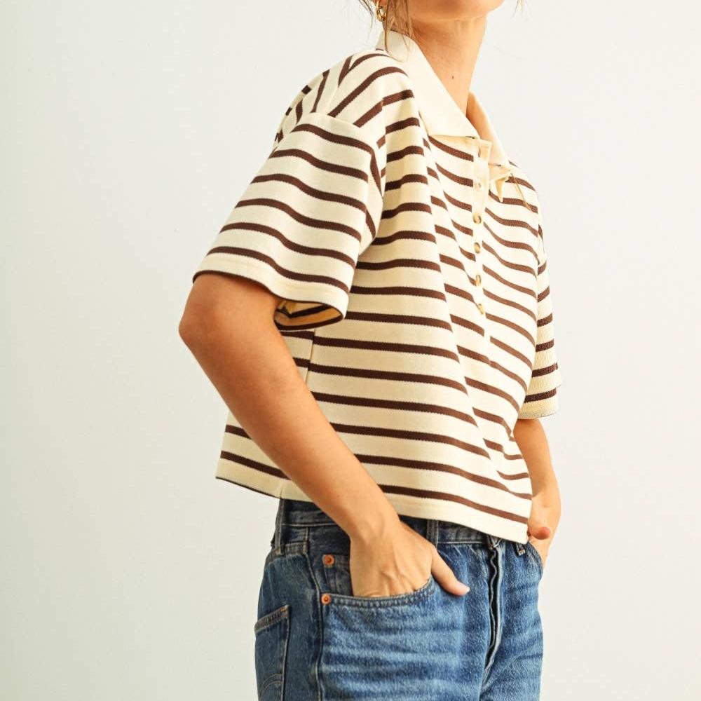 Stripe Pattern Short Sleeve Polo Shirt