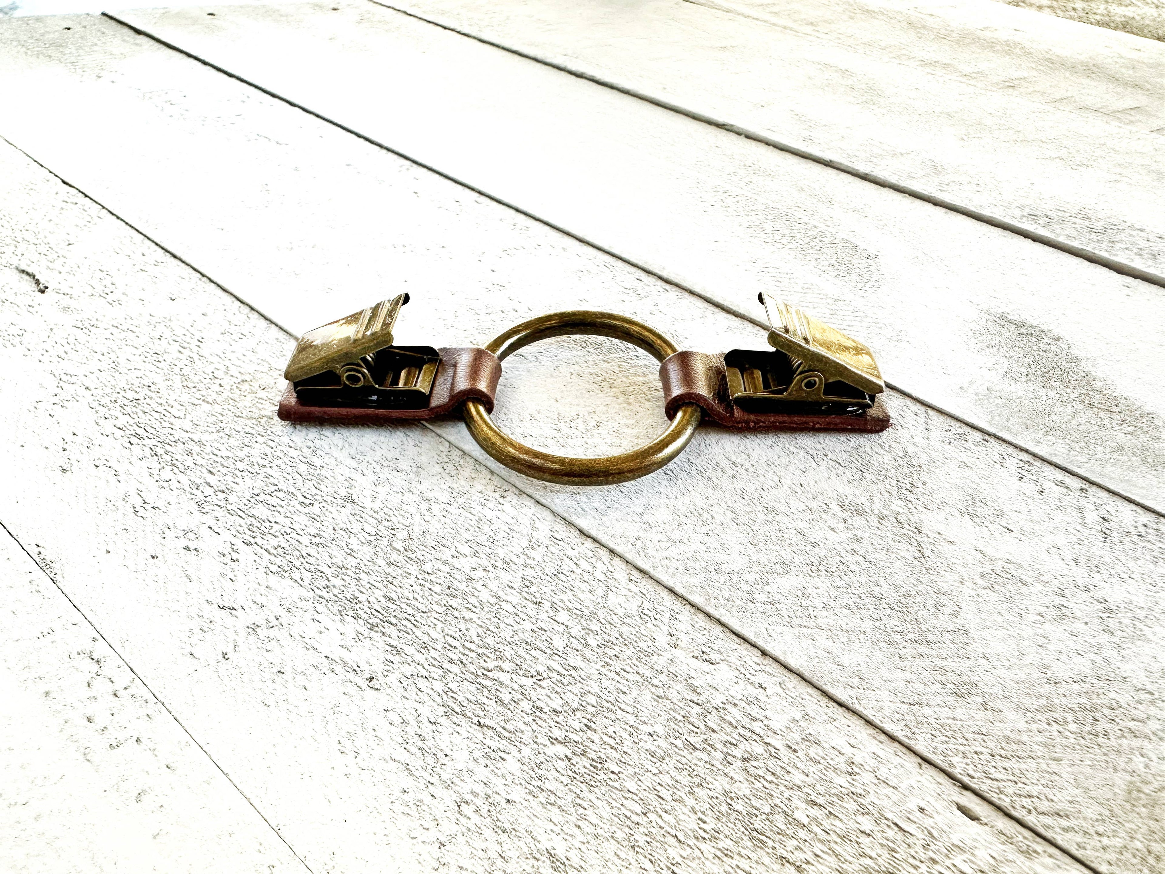 Cinch Clip for Clothes Bronze w/ Studded Brown Leather Clasp