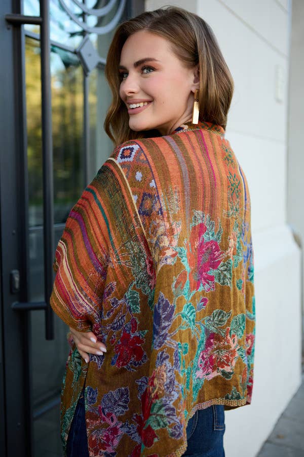 Thalia Floral Geometric Short Open Poncho