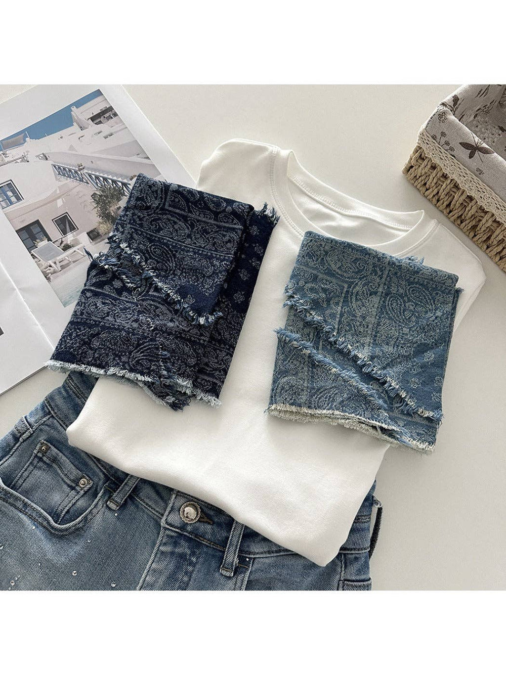 Unisex Vintage Frayed Triangle Scarf
