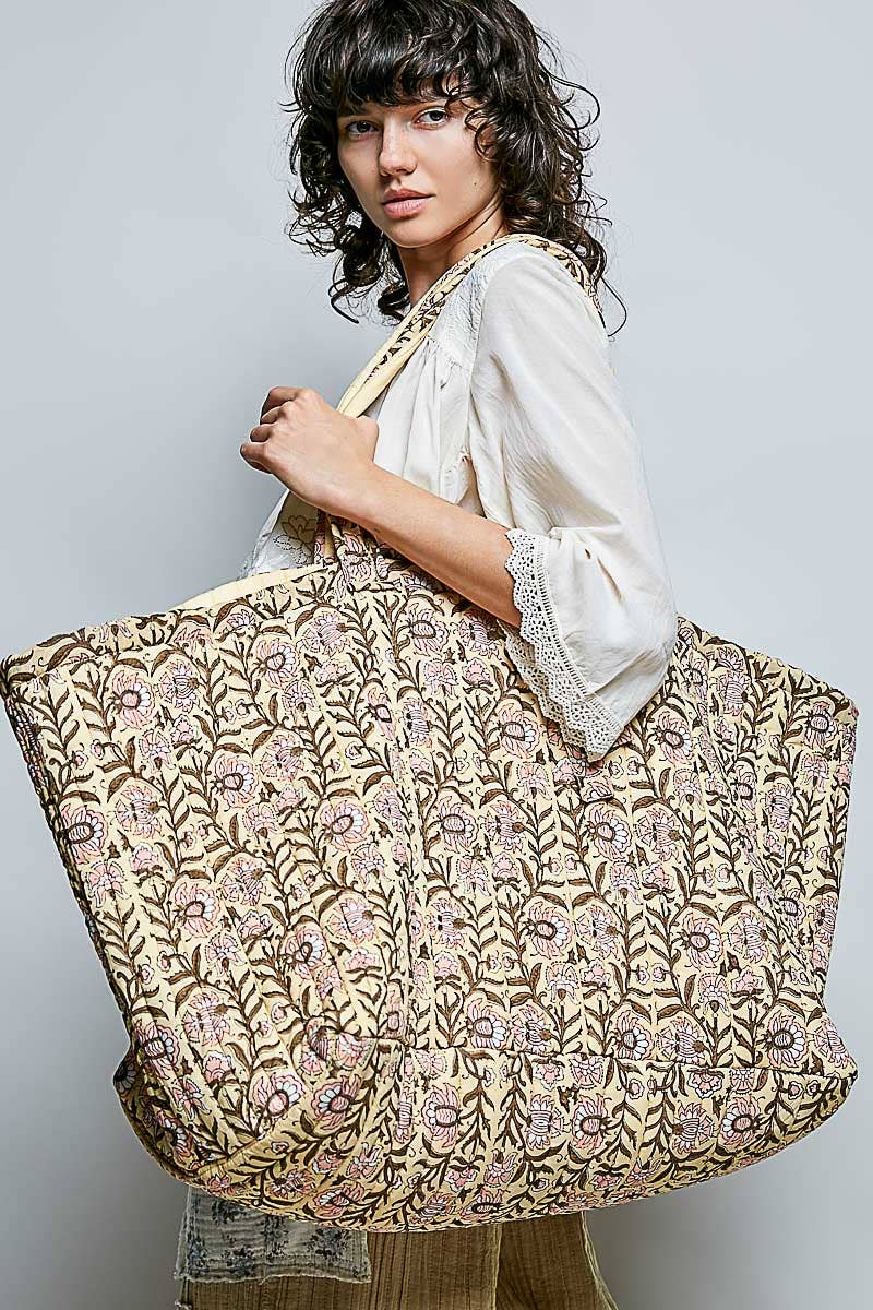 Ribbon-Tie Quilted Floral Jumbo Tote Bag