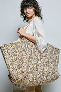 Ribbon-Tie Quilted Floral Jumbo Tote Bag