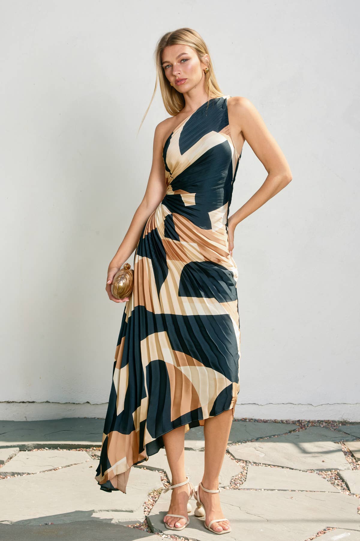 Adrienne Asymmetrical Pleated Maxi Dress – East Of These