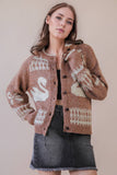 12W3463N-Oversized Graphic Casual Knit Sweater Cardigan