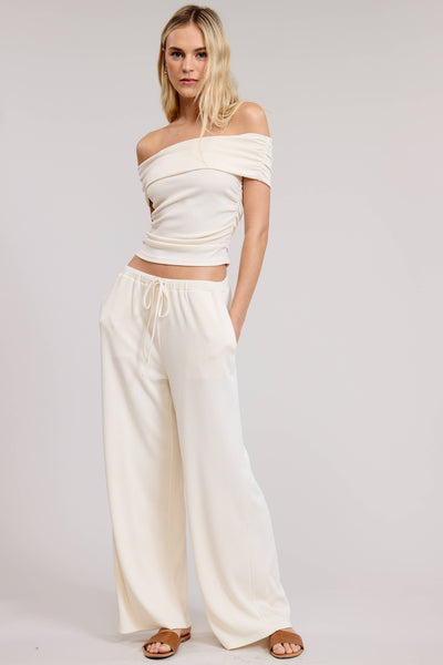 Off Shoulder Pants Set with Ruched Top