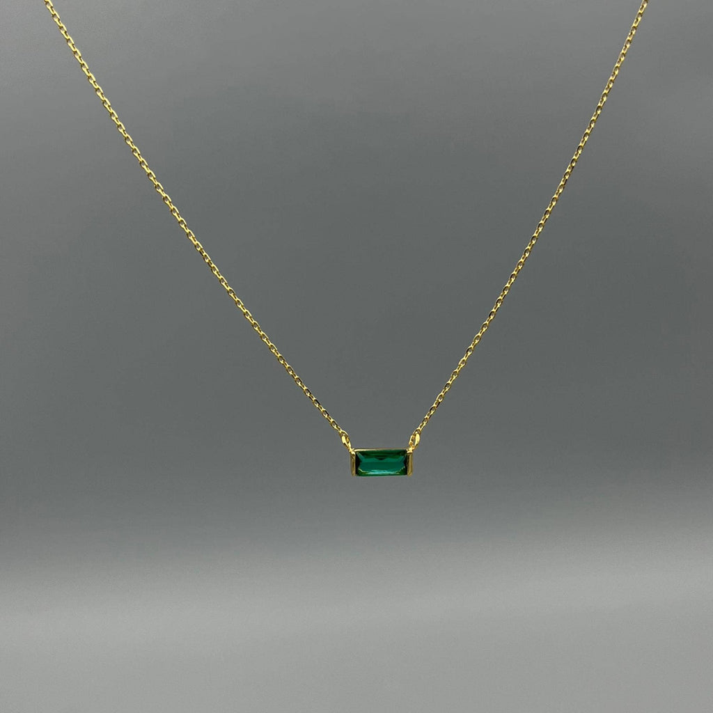 Gold Baguette Birthstone Necklace