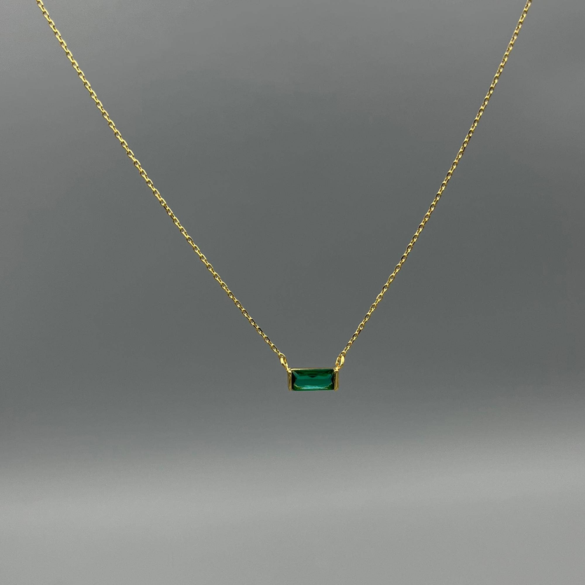 Gold Baguette Birthstone Necklace