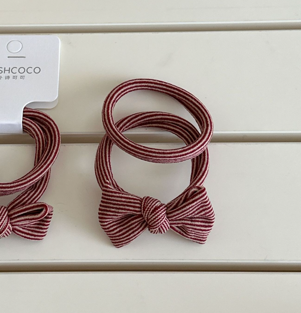 Red Striped Bow Seamless Hair Ties (Set of 4)