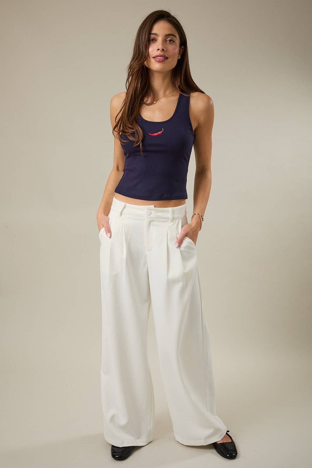 CHILLI EMBROIDERED RIBBED TANK TOP