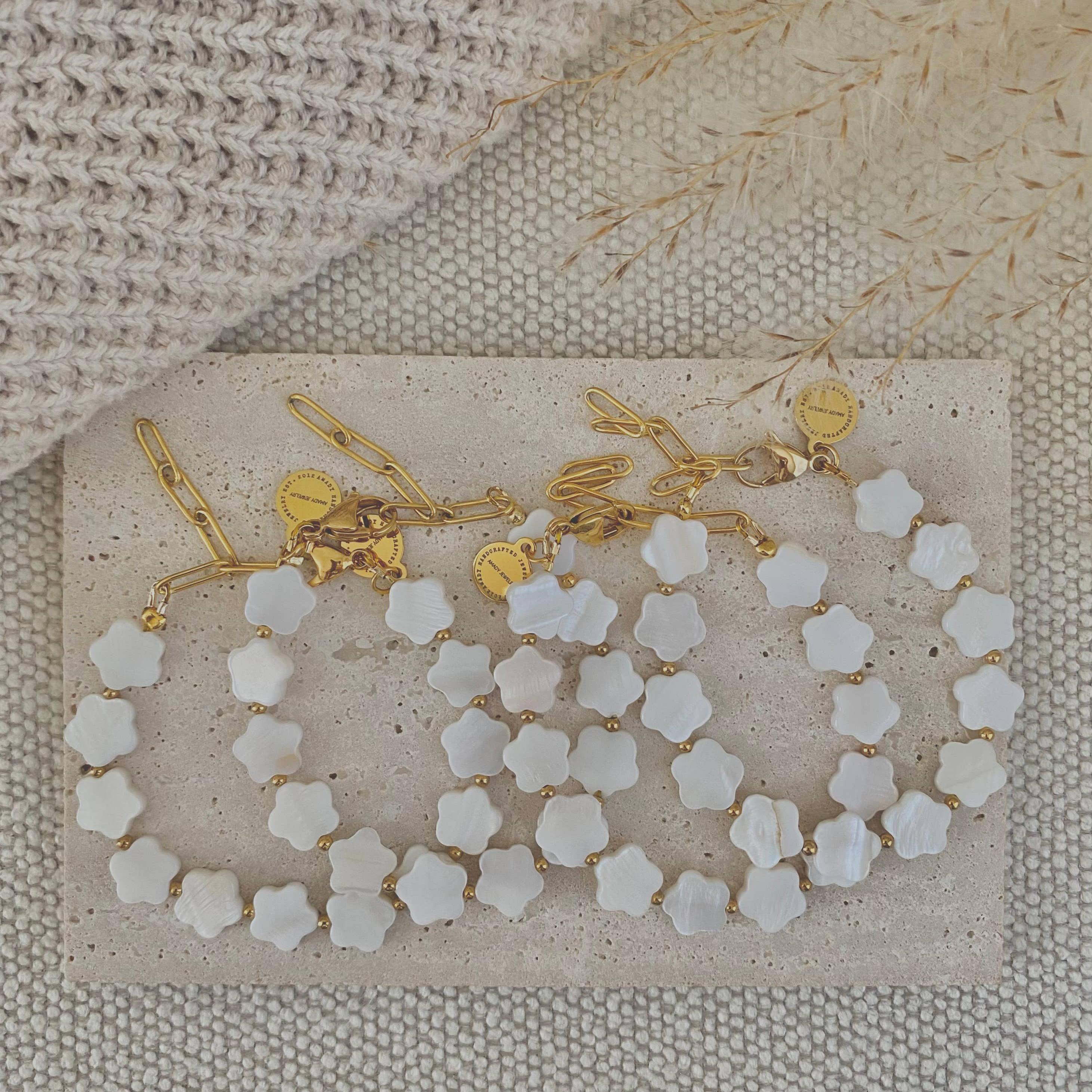 Flower Clover Shell Pearl Bracelet layering bracelet