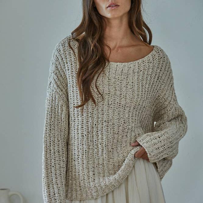 Knit Sweater Cotton Polyester Oversized Top