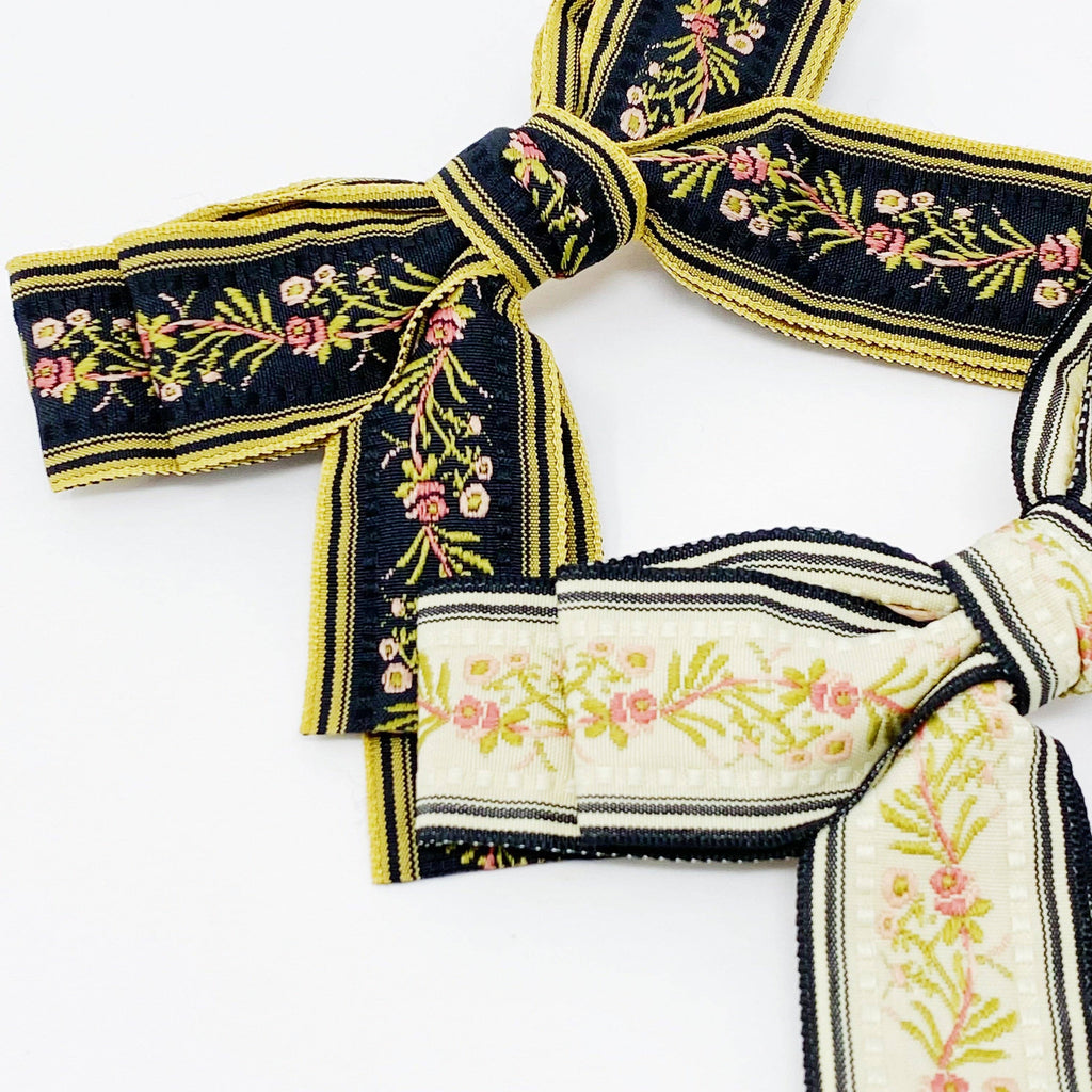 Parisian Embroidered Bow Barrette Set