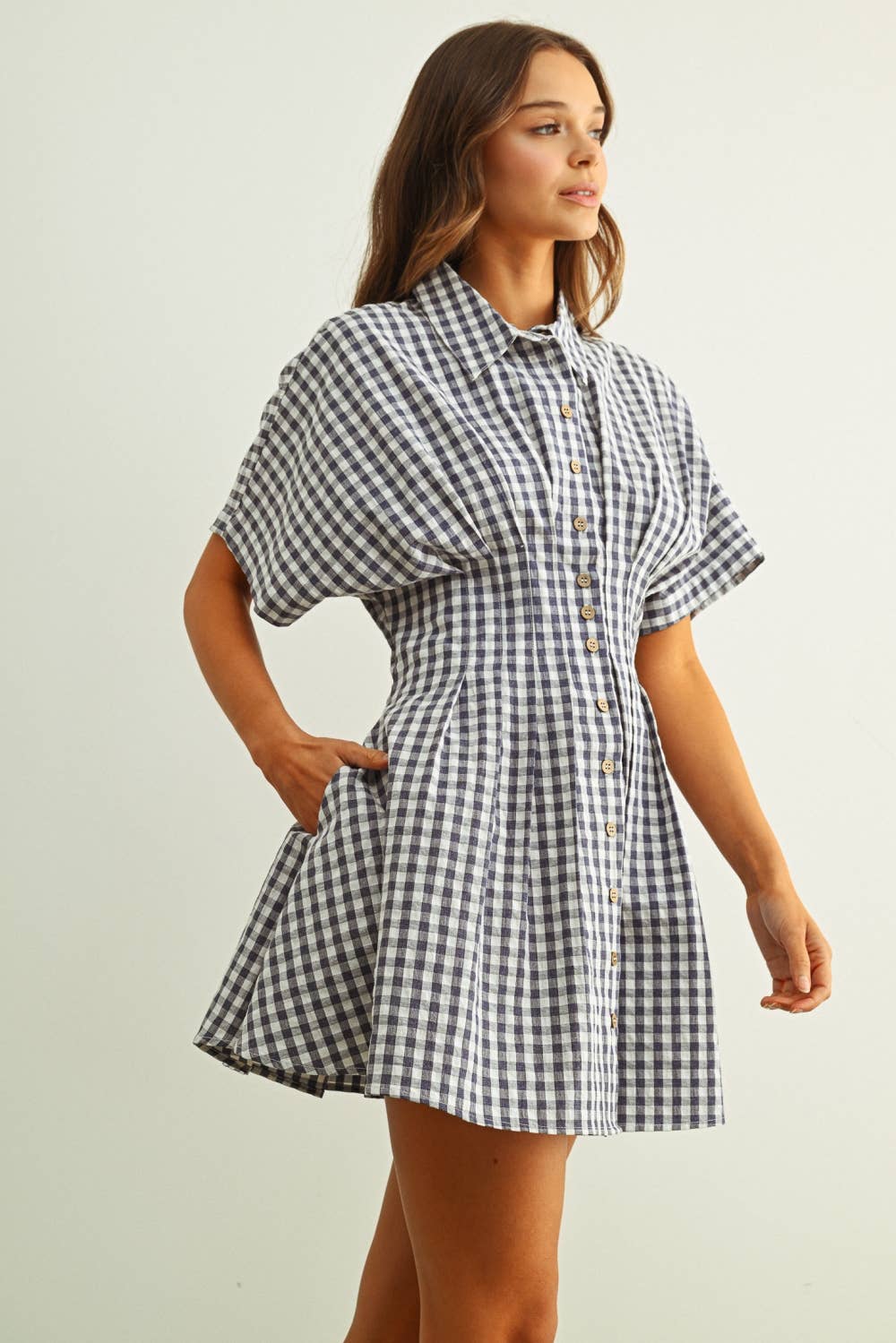 GINGHAM PATTERNED SHIRT DRESS