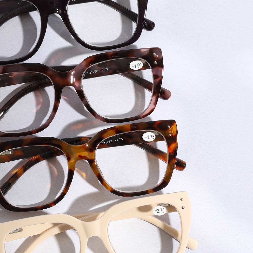 Wide Frame Glitter Side Fashion Reading Glasses