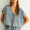 DENIM TIED FRONT BLOUSE