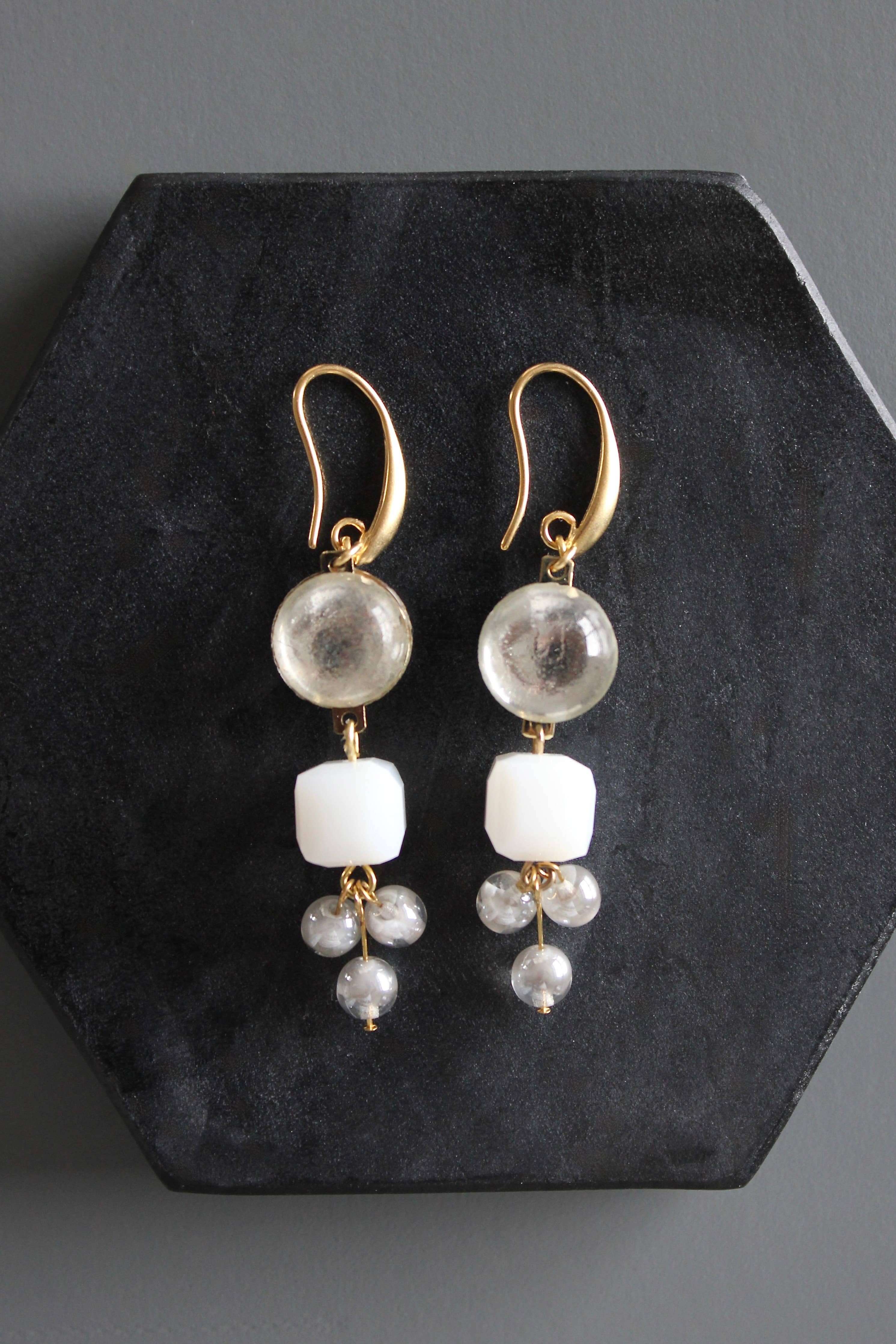 Vintage mirror glass cluster earrings
