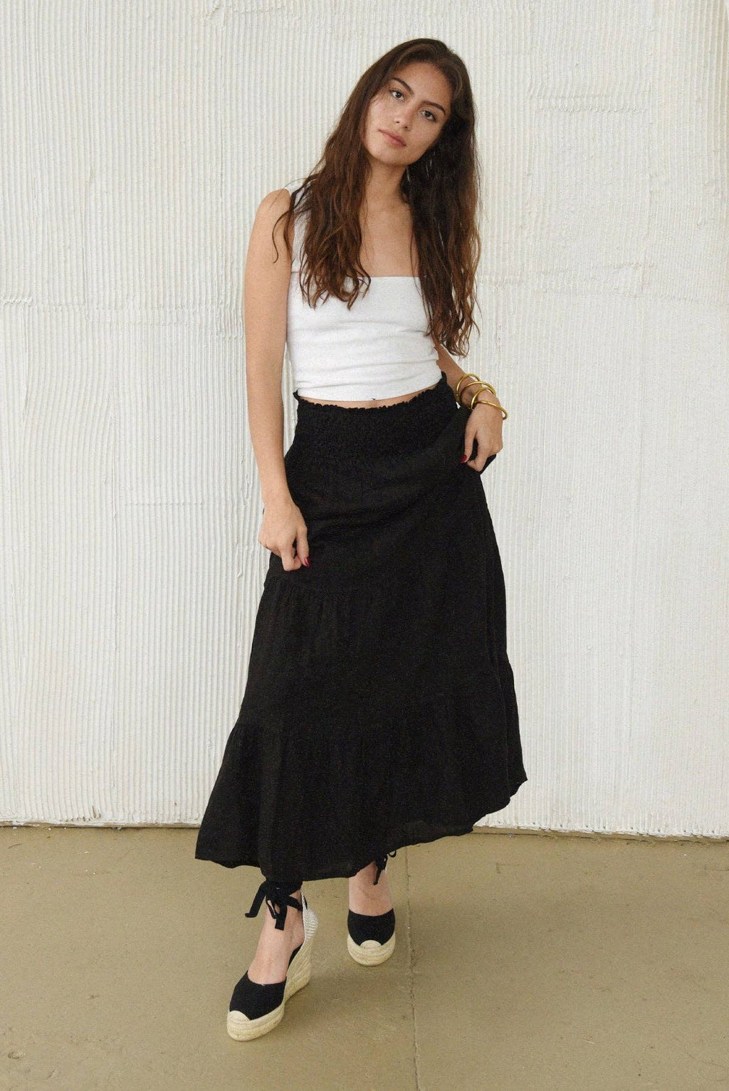 Florence Linen Tiered Skirt – Noir