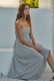 Striped Tube Neck Strapless Flare Maxi Dress