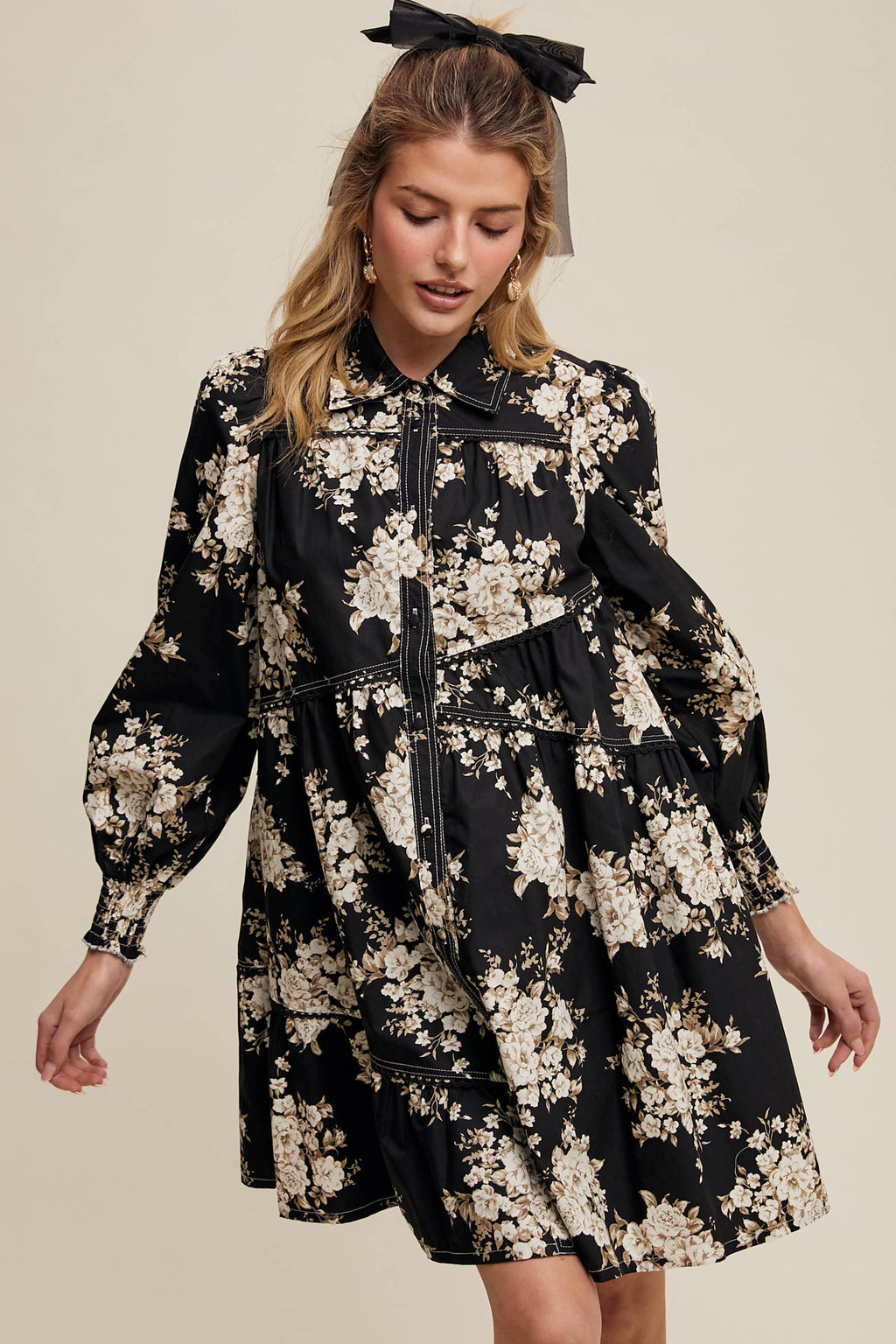 Floral Tiered Shirt Dress- CLEARANCE