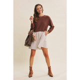 EASY COFFEE DATE BACK RIBBON TWOFER MINI SWEATER DRESS