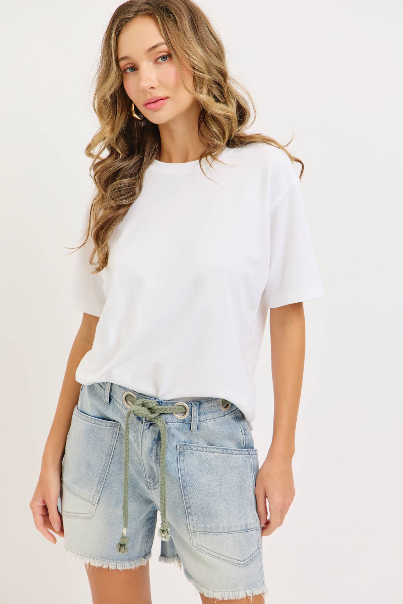 Barrel Jean Shorts with Rope Belt