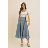 FLARE DENIM MIDI SKIRT WITH POCKETS