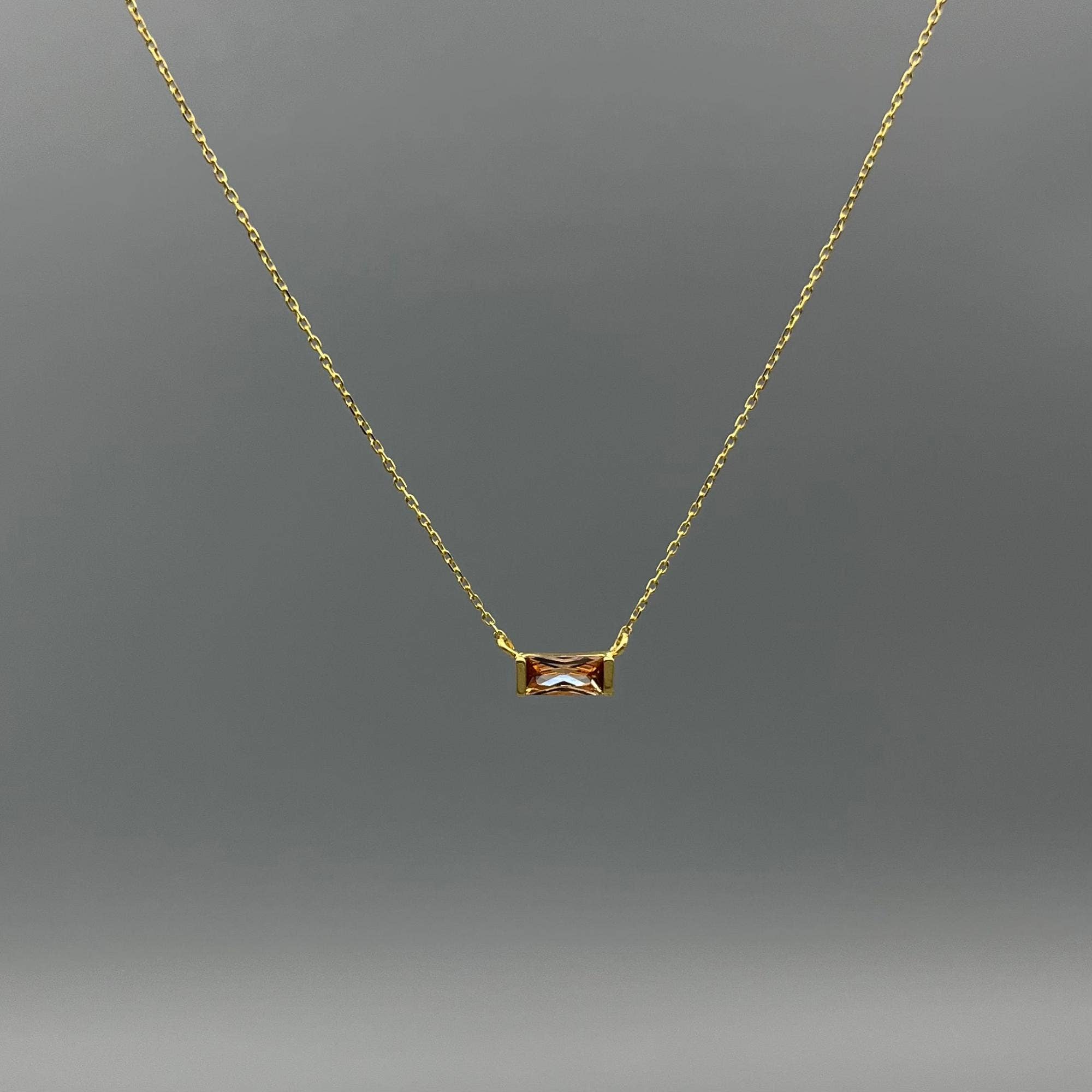 Gold Baguette Birthstone Necklace
