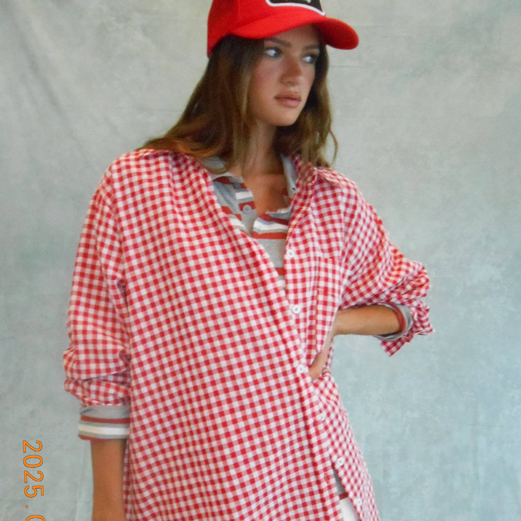 Oversized Gingham Button Down Shirt
