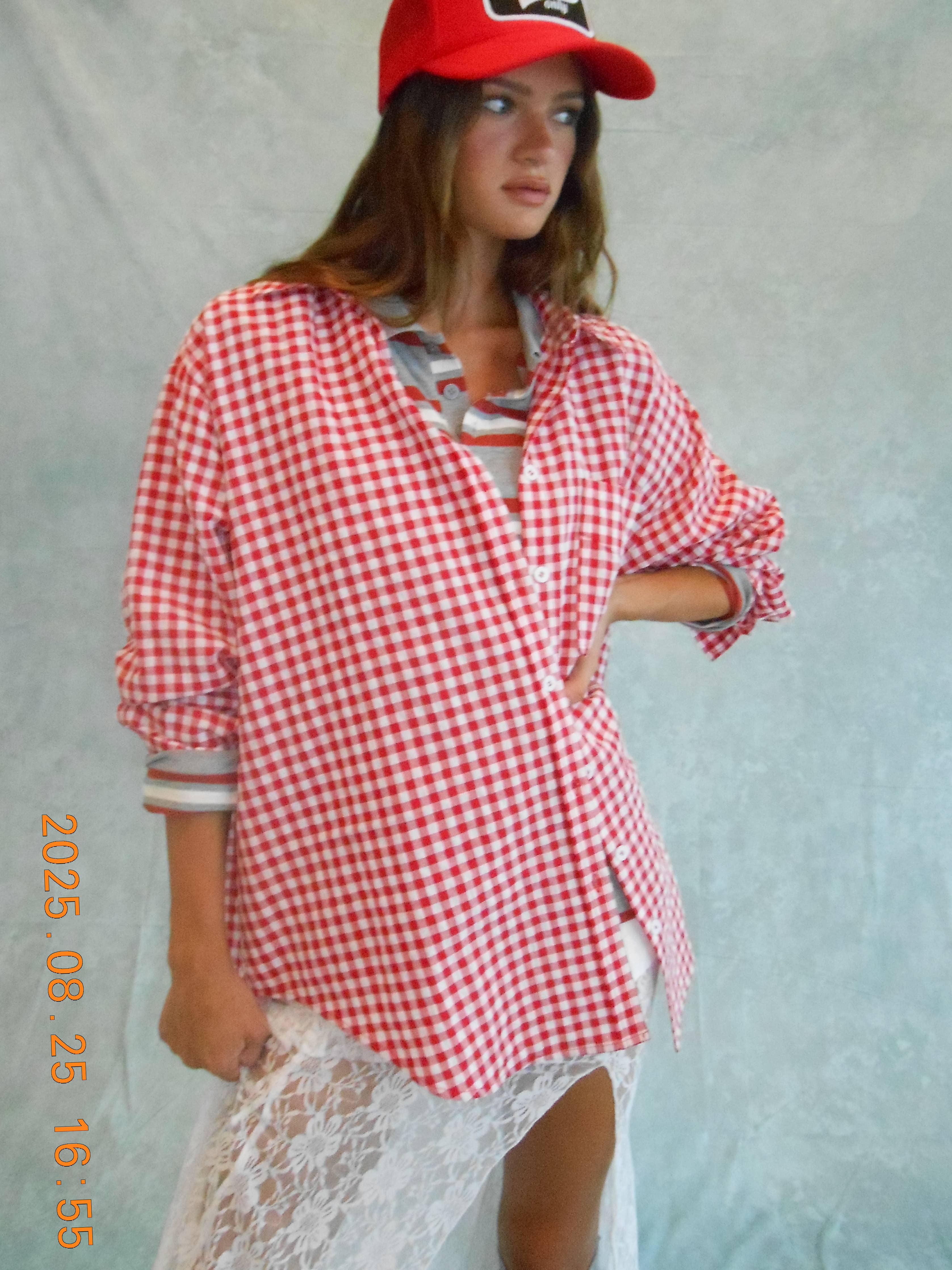 Oversized Gingham Button Down Shirt