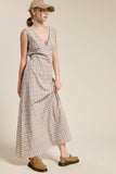 V-neck Sleeveless Plaid Maxi Dress with Back Tie