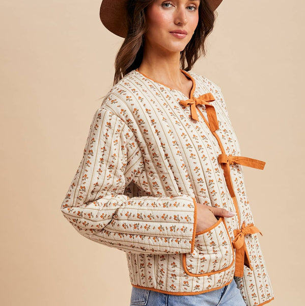 Quilted Bow Tie Puffer Jacket