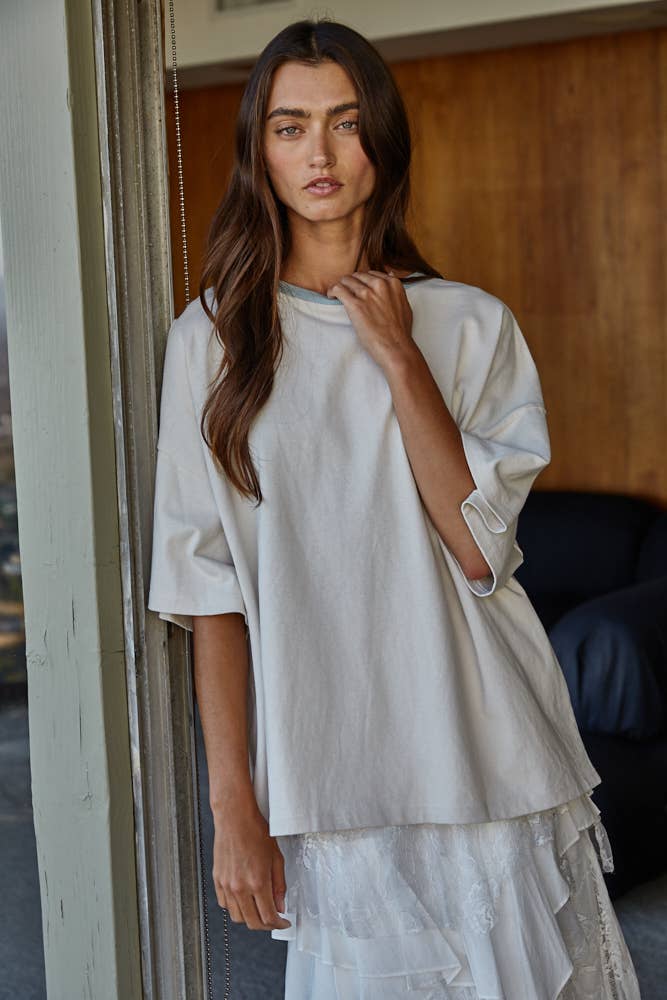 Contrast Neck Cotton Crew Tee