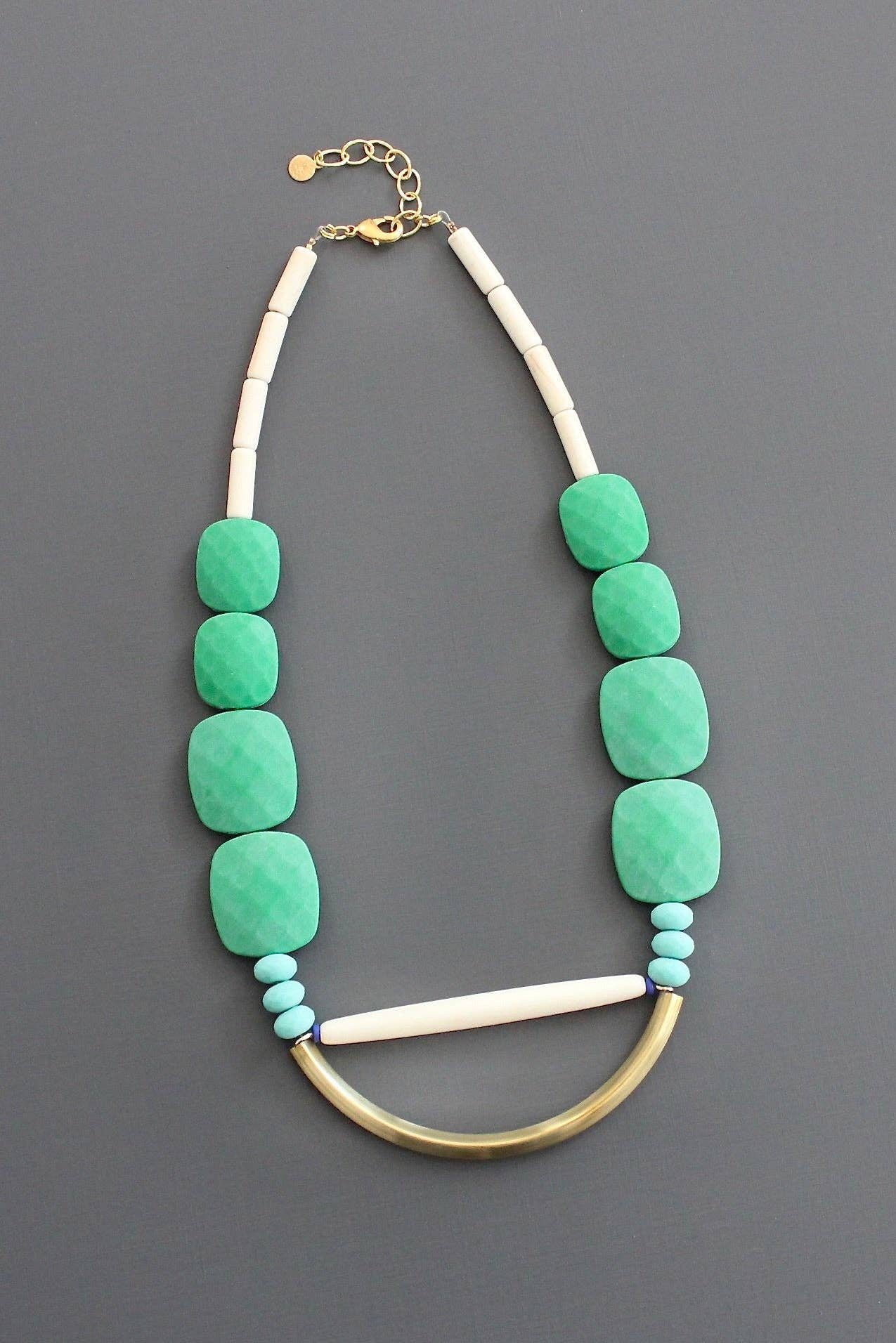 Green and turquoise geometric necklace
