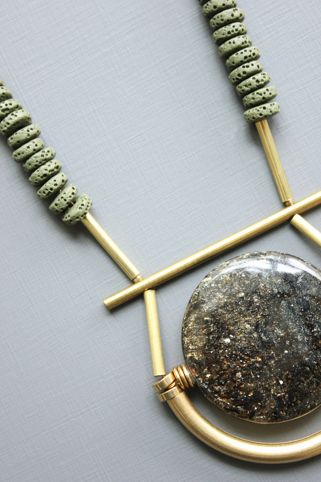 Black and moss geometric pendant necklace