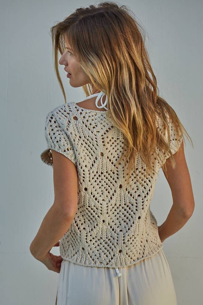 Crochet Cotton V-Neck Sweater Top