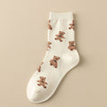 Cute Simple Brown Bear Pattern Crew Socks_CWMS0950: White / (OS) 3