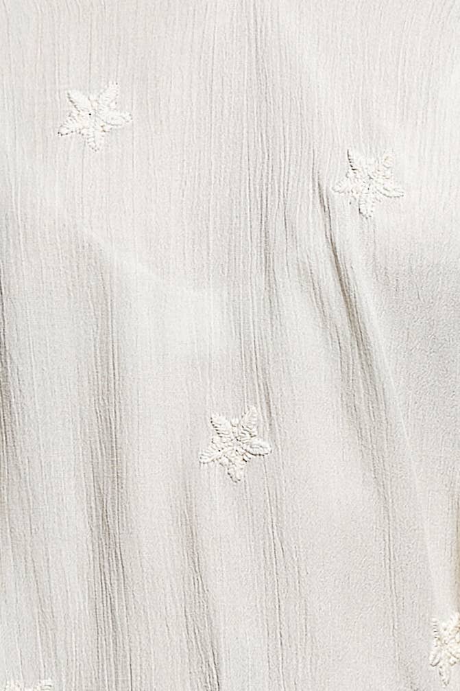 Vanessa V-neck Long Sleeve Floral Embroidered Cotton Woven Top