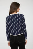 SCALLOP TRIM BUTTON DOWN X PATTERN KNIT CARDIGAN