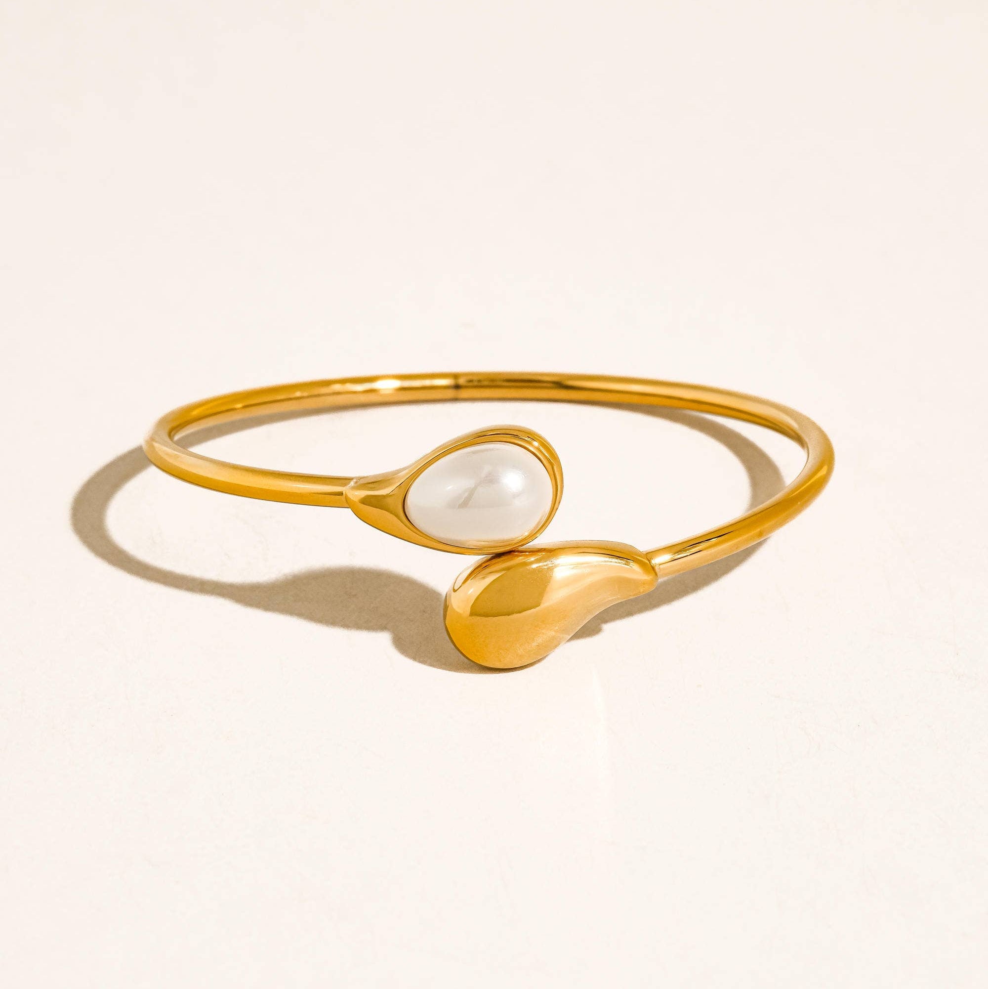 Harbor 18K Gold Non-Tarnish Open Cuff Stone Bracelet