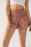 High-Waisted Smocked Nylon Running Shorts with Liner