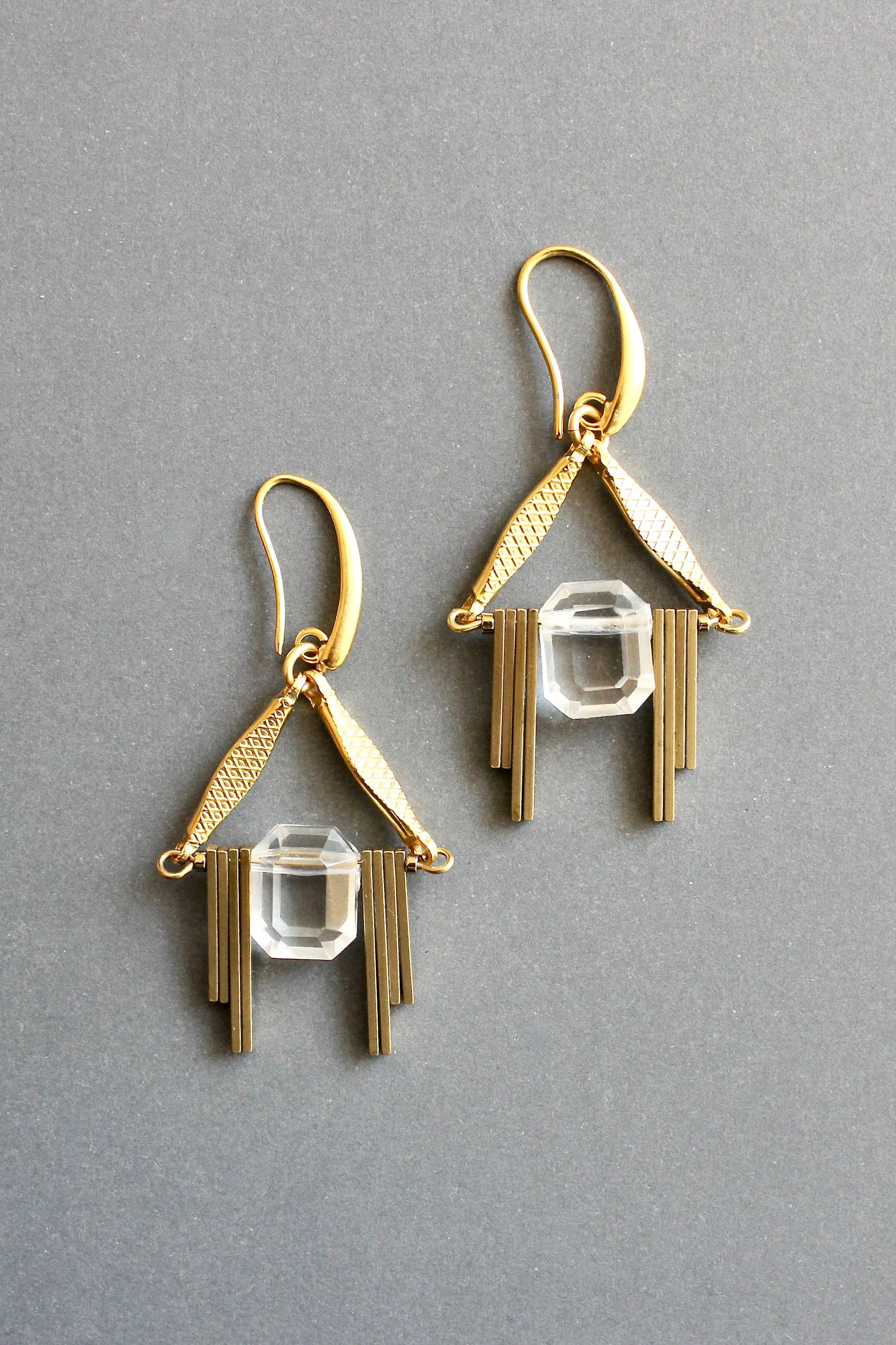 Acrylic and brass geometric earrings